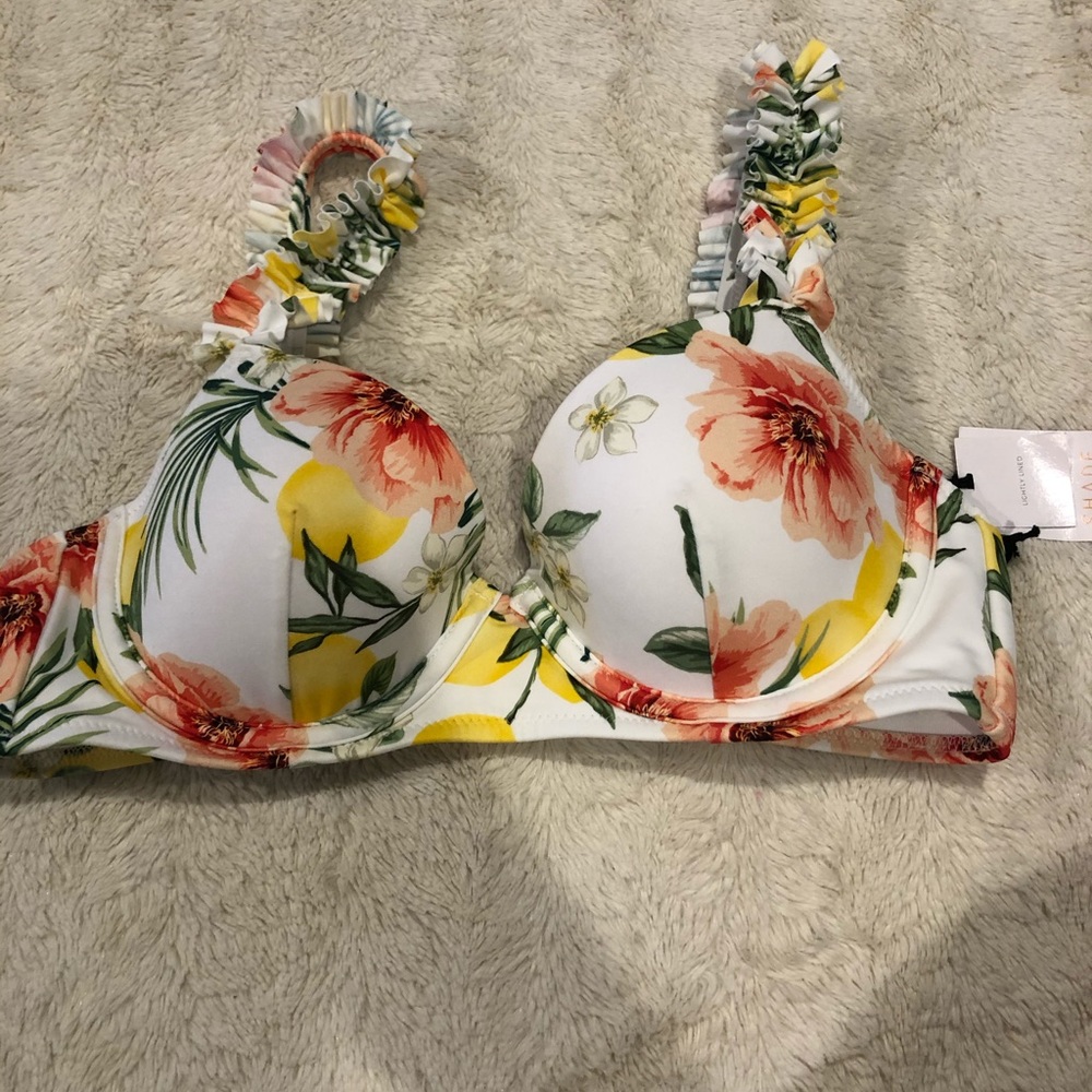 Floral and fruit print bathing suit top